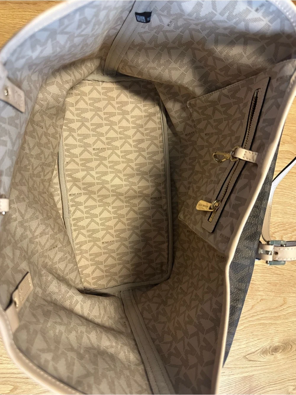 Michael Kors Brown Large Monogram Tote with Tan Trim